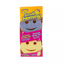 Dual-sided Scrub Mommy sponge pack, orange box with blue scrubber and yellow sponge