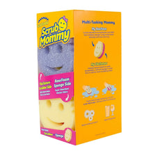 Scrub Mommy multipack box side panel with ResoFoam and FlexTexture sponge illustration