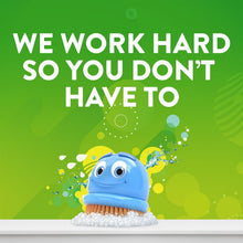 Scrubbing Bubbles Mega Shower Foamer promotional display with blue foam character