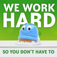 Scrubbing Bubbles Mega Shower Foamer foam character figure on green promotional backdrop