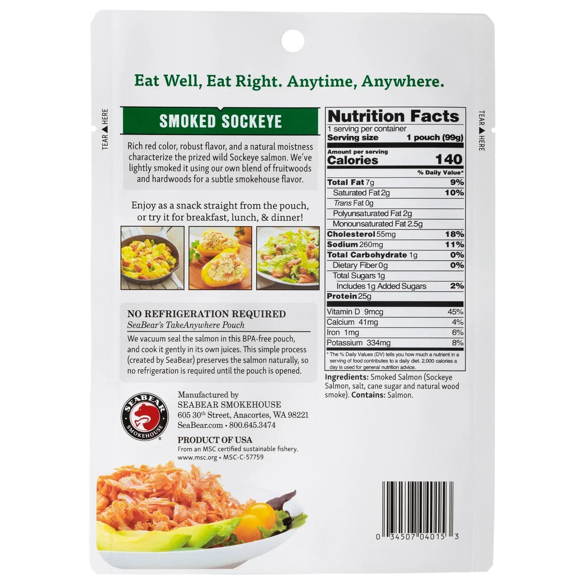 SeaBear Ready to Eat Wild Salmon Variety Pack, 9 Pouches (3.5 oz. each)
