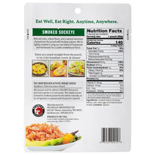 Smoked sockeye ready-to-eat salmon pouch back panel with Nutrition Facts and ingredient list