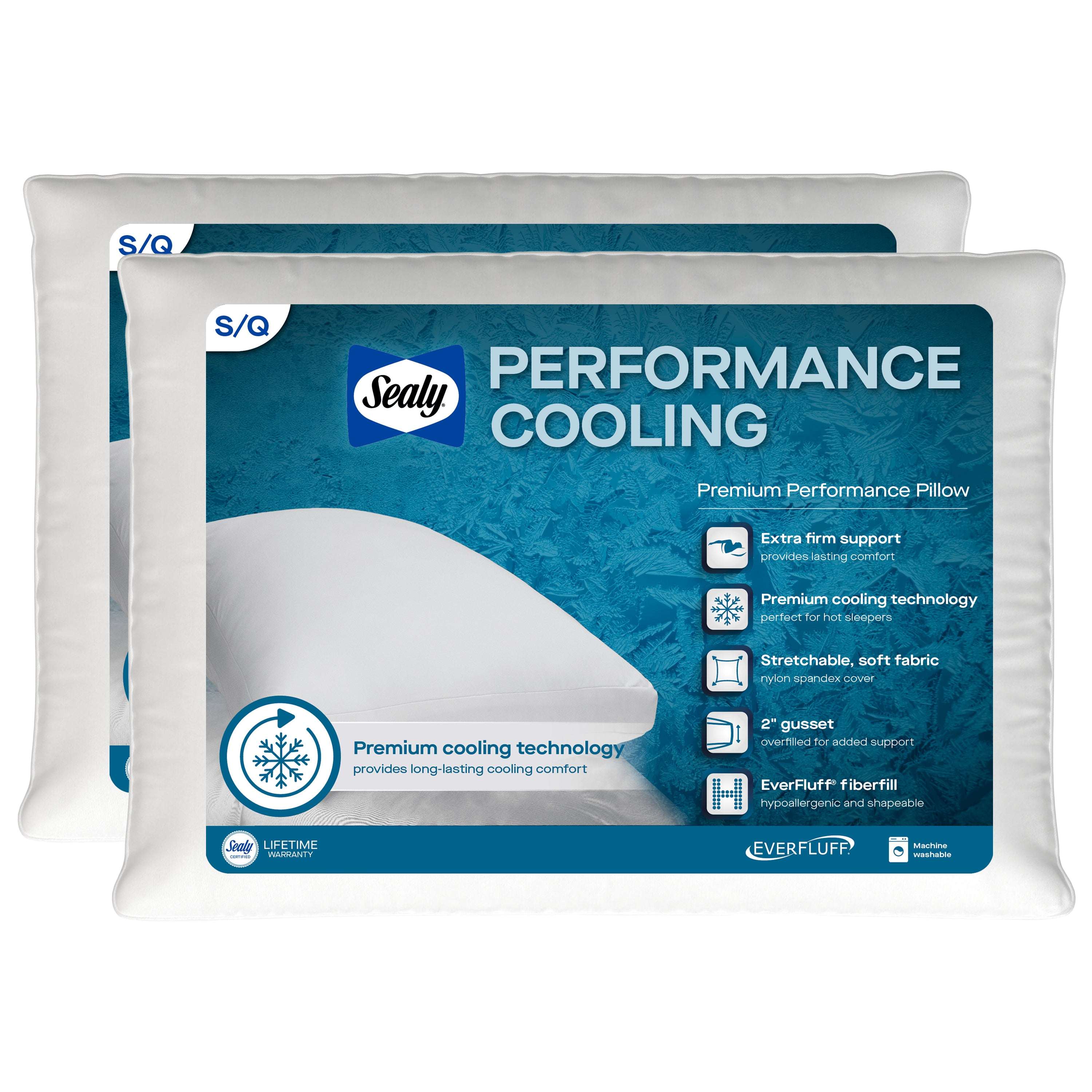 Sealy Performance Cooling Bed Pillow, King, White- Extra Firm Support, 2 Count