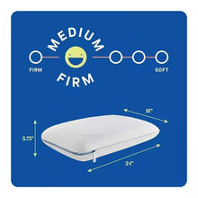 Pillow firmness and size diagram with firmness scale and measurements