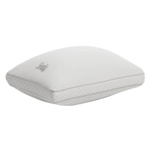 White down-alternative pillow with quilted side panel and curved top