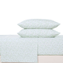 Microfiber sheet set with light green speckled pattern pillows and matching flat sheet