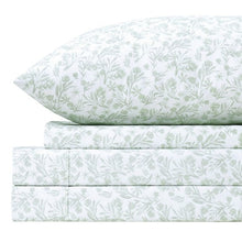 Microfiber sheet set with light green leaf print sheets and matching pillowcases
