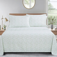 Microfiber sheet set with light green botanical pattern bedding and pillowcases