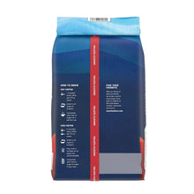 Back of ground coffee bag with brewing directions and brand details