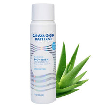 Hydrate body wash bottle with aloe plant, unscented, white with blue wave label