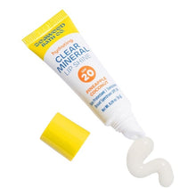 Clear mineral lip shine tube with yellow cap, SPF 20, pineapple coconut