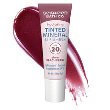 Hydrating tinted mineral lip shine tube, sheer beachberry tint, SPF 20