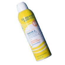 Mineral sunscreen spray bottle, SPF 50, yellow bottle with white spray top