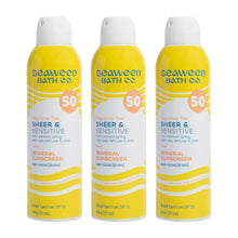 3-pack mineral sunscreen spray bottles, SPF 50, yellow with white caps