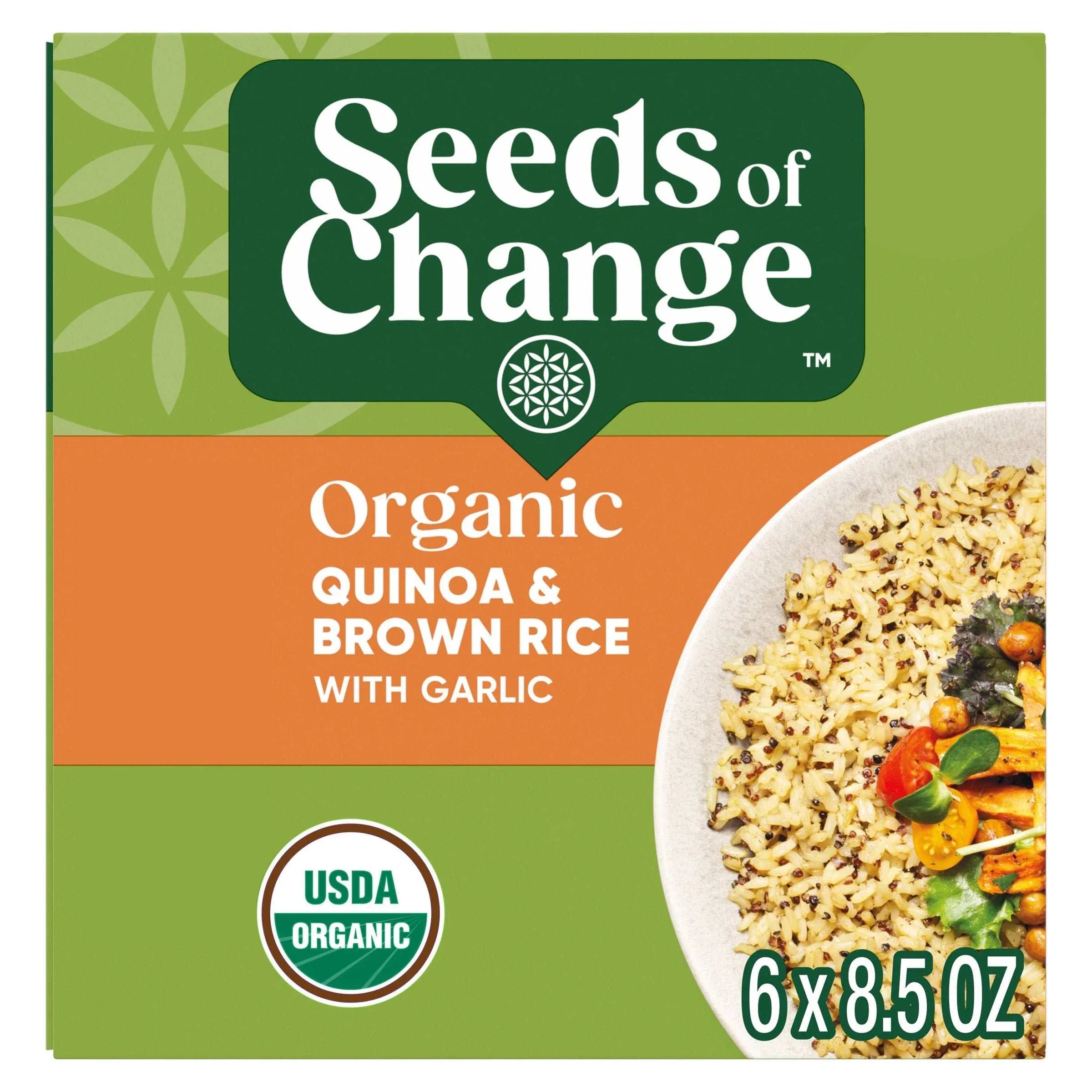 Seeds of Change, Organic Quinoa and Brown Rice with Garlic, 8.5 oz Pouch, 6-Count - USA MEGA SHOP
