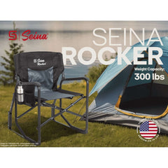 Seina Rocker, mecedora plegable para exteriores con reposabrazos rígidos, portavasos y bolsillo lateral para adultos, plegable, capacidad de peso de hasta 136 kg, gris y negro