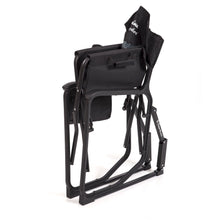 Outdoor folding rocking chair with black backrest and gray seat cushion
