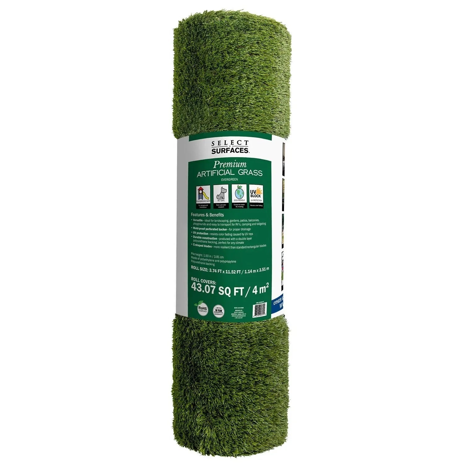 Select Surfaces Evergreen Artificial Grass Roll, Choose Size