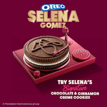 Signature Oreo Selena Gomez chocolate sandwich cookie on pink tray
