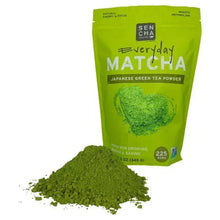 Everyday Matcha tea powder pouch with green matcha powder pile