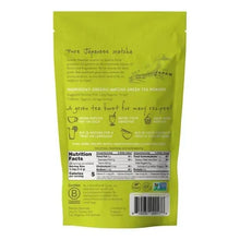 Matcha tea powder pouch back with Nutrition Facts panel and barcode