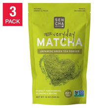 Matcha tea powder pouch with Everyday Matcha branding and green tea powder