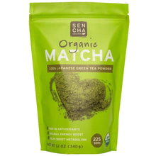 Green organic matcha powder pouch with SENCHA Naturals label