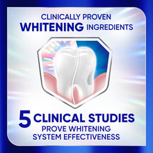 Toothpaste clinically proven whitening ingredients panel with tooth shield graphic
