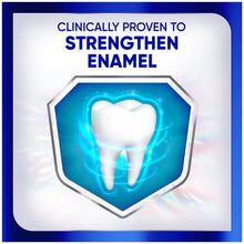 Toothpaste box panel: clinically proven to strengthen enamel