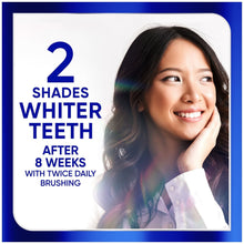 Toothpaste box panel: 2 shades whiter after 8 weeks with twice daily brushing