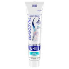 Sensodyne Clinical White toothpaste tube, 2 shades brighter, enamel strengthening