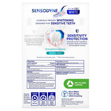 Sensodyne Clinical White toothpaste box back with whitening and sensitivity details