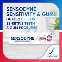 Sensodyne Sensitivity & Gum dual relief toothpaste box with mint sensitivity chart