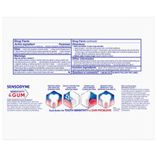 Sensodyne Sensitivity & Gum toothpaste package information panel with benefits diagram