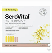 SeroVital Skin Revive dietary supplement box, 240 capsules, front label with yellow icons