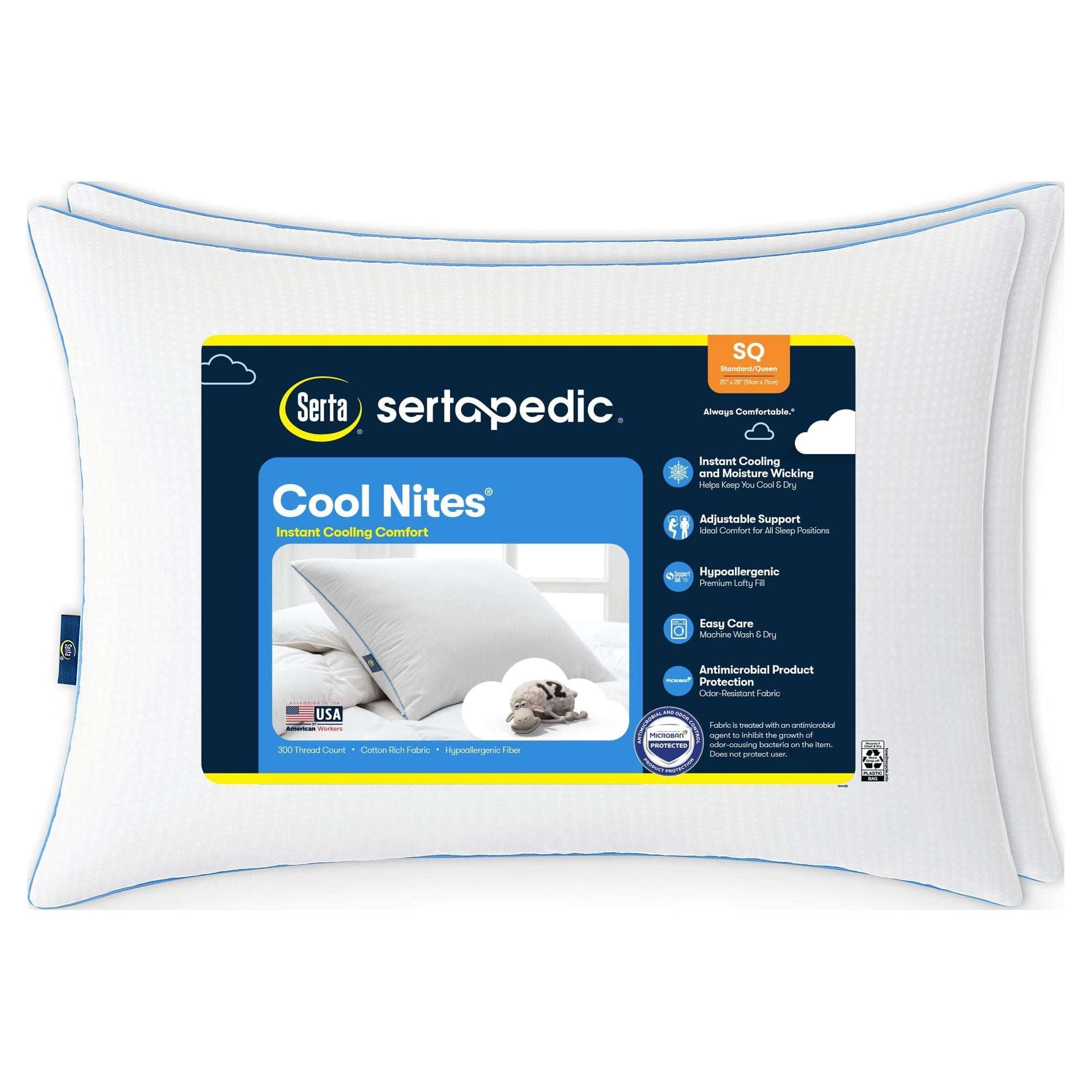 Sertapedic Cool Nites Bed Pillow, King, 2 Pack