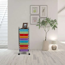 Seville Classics compact rolling drawer cart with multicolor drawers and chrome frame