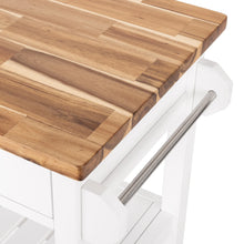 Acacia wood countertop edge and white side panel with long recessed handle