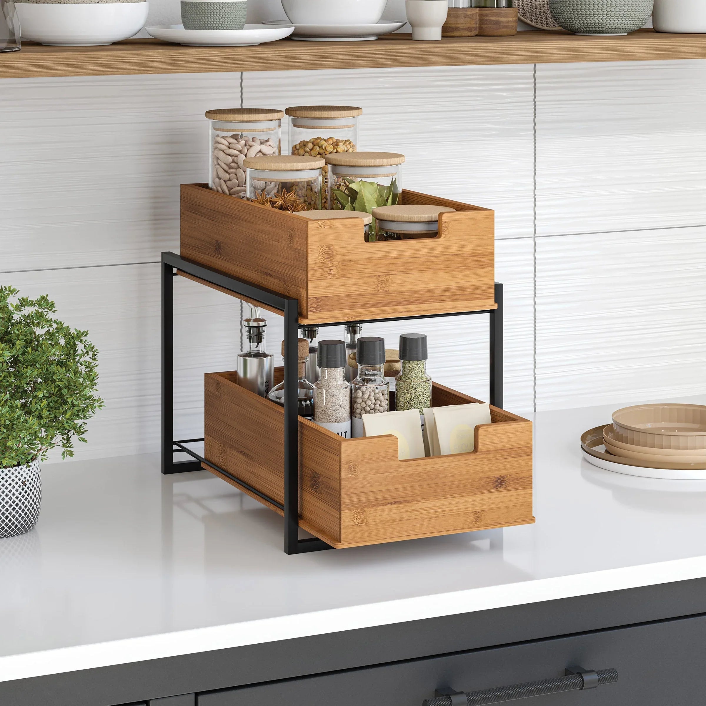Seville Bamboo 2-tier Sliding Drawer Organizer - USA MEGA SHOP