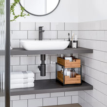 Bamboo 2-tier sliding drawer organizer for bathroom counters, two pull-out bins