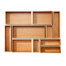 Bamboo storage organizer with open grid of rectangular compartments