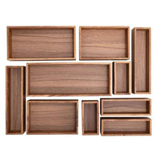 Acacia wood storage box set with multiple rectangle and small side trays