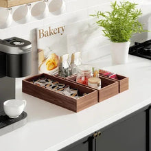 Acacia wood drawer insert organizer with divided sections for kitchen supplies