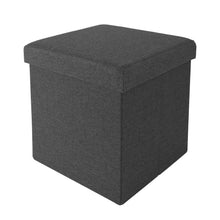 Dark gray foldable storage cube ottoman with padded lid and sides