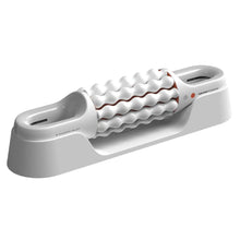 Rolling massager with ribbed rollers and side handle, light gray