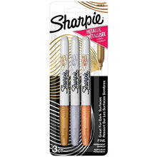 Metallic permanent marker set, fine point, 3-pack with silver, gold and bronze barrels