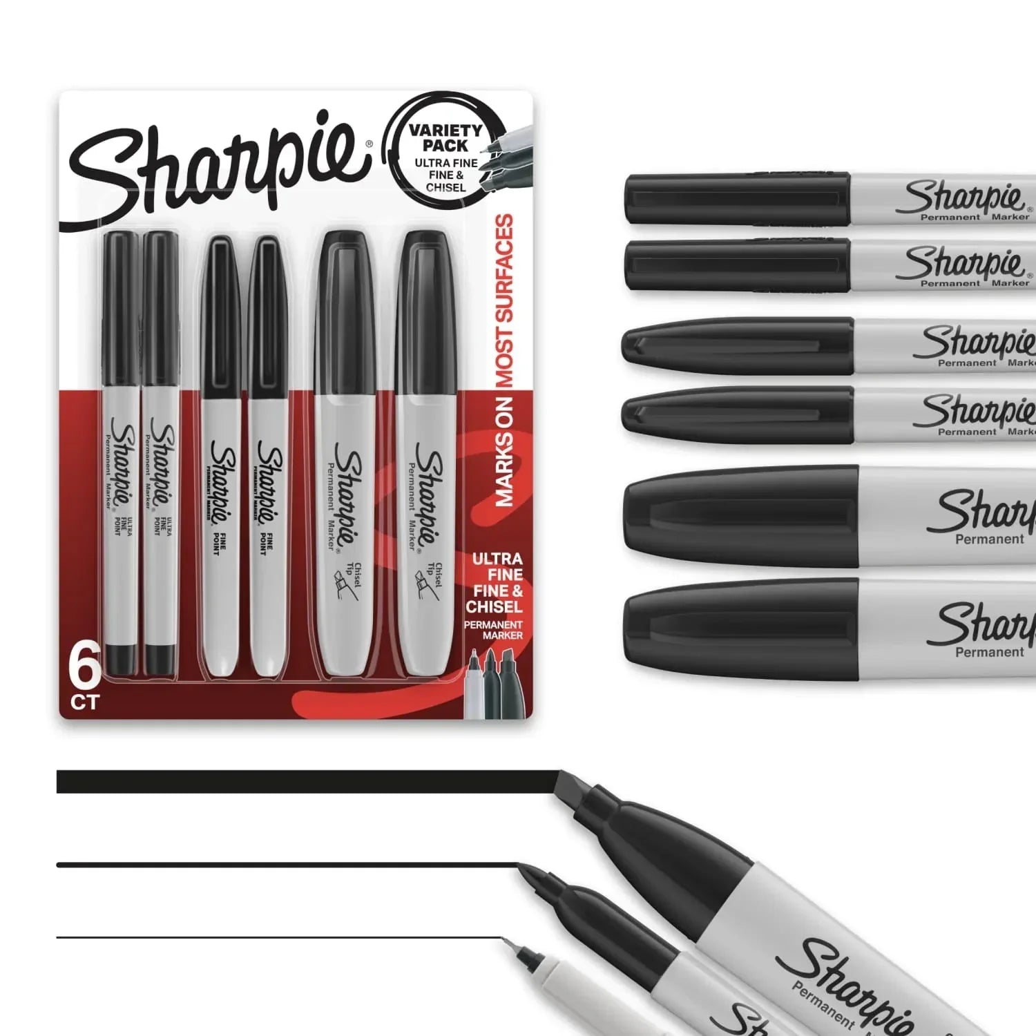 Sharpie Permanent Markers, Multi-Tip Pack, Fine/Ultra Fine/Chisel Tip, Black, 6 Count - USA MEGA SHOP