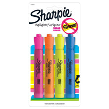 Assorted Sharpie tank-style highlighters with chisel tips, four-count (smear guard)