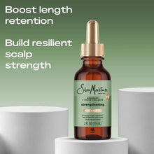 SheaMoisture strengthening scalp & hair oil bottle with gold pump top, 2 fl oz