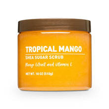 Tropical Mango shea sugar scrub jar, amber orange gel body, dark brown lid (18 oz)